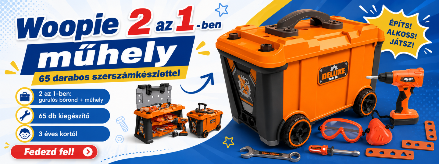 Woopie 2 az 1-ben műhely 65 elemes szerszámkészlettel