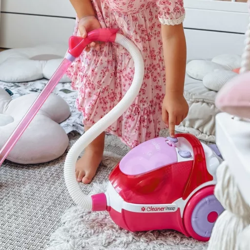 Woopie rózsaszín játék porszívó gyerekeknek valódi szívó funkcióval és hanggal