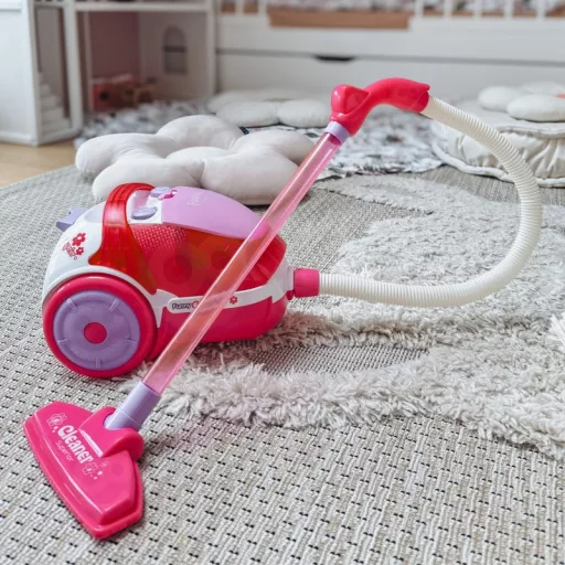 Woopie rózsaszín játék porszívó gyerekeknek valódi szívó funkcióval és hanggal