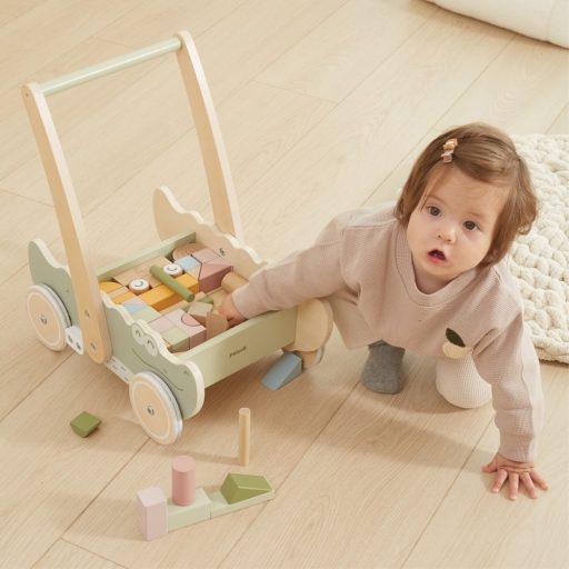 Viga PolarB fa járásfejlesztő kocsi építőkockákkal