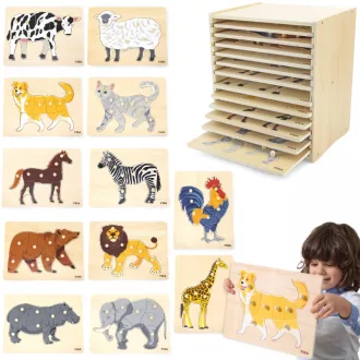   Viga 12 db-os montessori fogantyús puzzle készlet - tárolóval