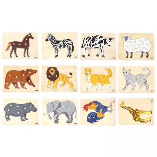 Viga 12 db-os montessori fogantyús puzzle készlet - tárolóval