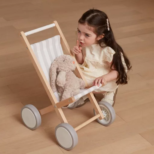 Viga fa babakocsi gumírozott kerekekkel - 38 cm-es babákhoz