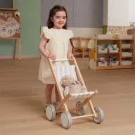   Viga fa babakocsi gumírozott kerekekkel - 38 cm-es babákhoz