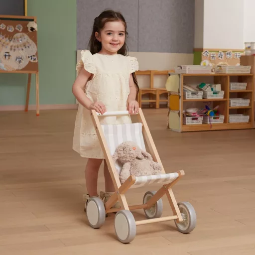 Viga fa babakocsi gumírozott kerekekkel - 38 cm-es babákhoz