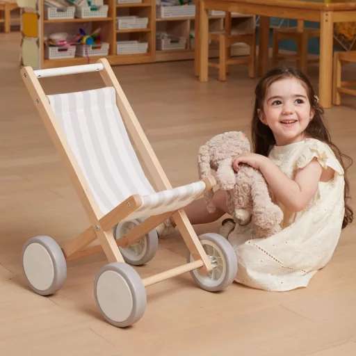 Viga fa babakocsi gumírozott kerekekkel - 38 cm-es babákhoz