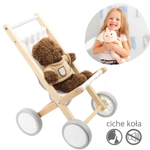 Viga fa babakocsi gumírozott kerekekkel - 38 cm-es babákhoz