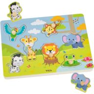   VIGA egzotikus állatok hangos fa puzzle – interaktív kirakós állathangokkal