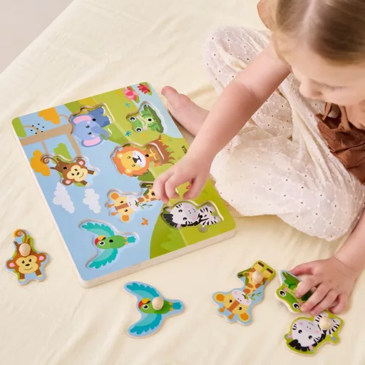 VIGA egzotikus állatok hangos fa puzzle – interaktív kirakós állathangokkal