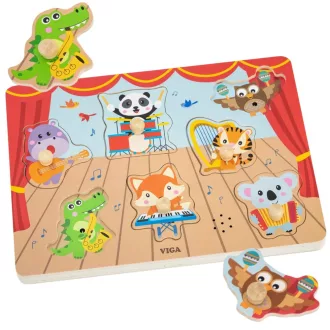   VIGA zenélő állatok fa puzzle – interaktív kirakós hangszerhangokkal