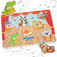  VIGA zenélő állatok fa puzzle – interaktív kirakós hangszerhangokkal