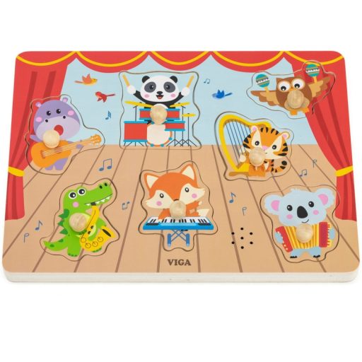VIGA zenélő állatok fa puzzle – interaktív kirakós hangszerhangokkal