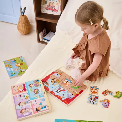 VIGA zenélő állatok fa puzzle – interaktív kirakós hangszerhangokkal