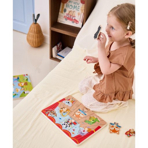 VIGA zenélő állatok fa puzzle – interaktív kirakós hangszerhangokkal