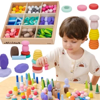 Viga montessori 58 db-os fa építőkövek 