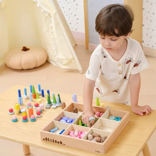 Viga montessori 58 db-os fa építőkövek 