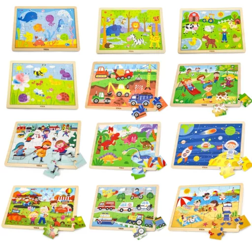 Viga fa 12 db-os puzzlekészlet állvánnyal