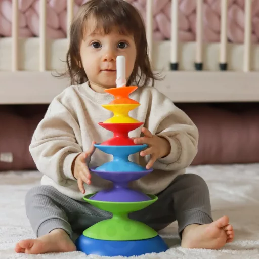 Woopie színes montessori torony babáknak – 7 részes érzékszervi fejlesztőjáték
