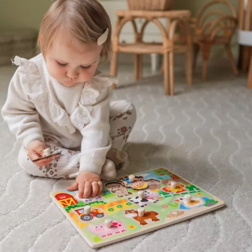 JátékTooky Toy farmos fogantyús puzzle
