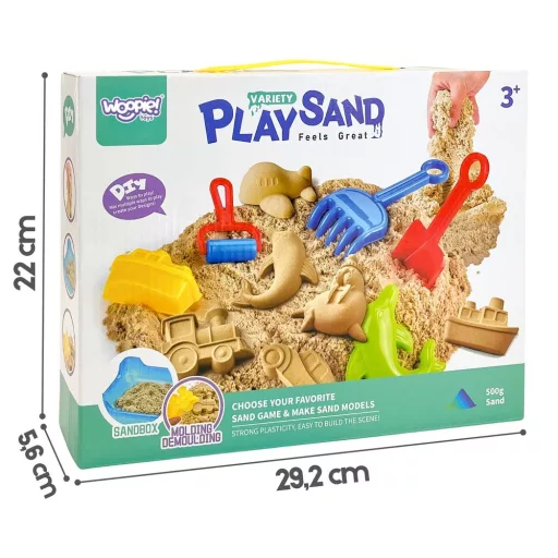 Woopie homokozóasztal formákkal - 0,5 kg-os kinetikus homokkal