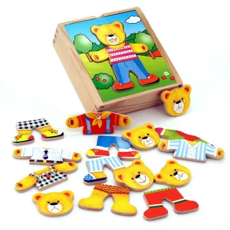 Viga montessori maci öltöztető fa puzzle