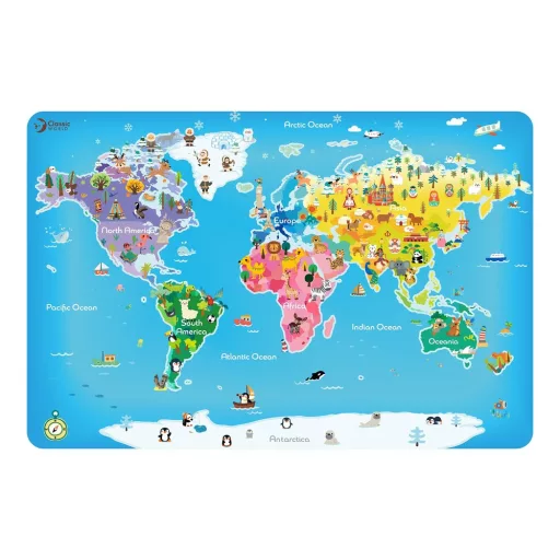 Classic World fa világtérkép puzzle – 48 darabos fejlesztő játék 