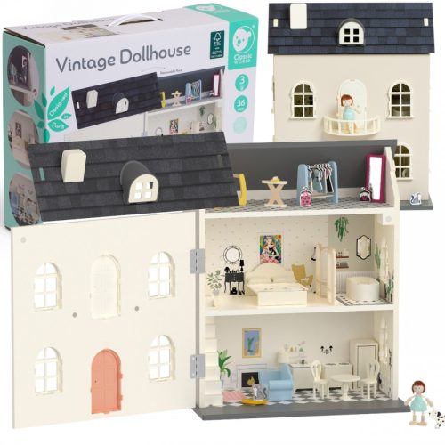 Classic World vintage 3 szintes fa babaház kiegészítőkkel