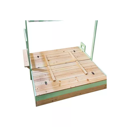 Lantoska fa homokozó állítható árnyékolóval 120 x 120 cm - 360°-ban forgatható és zárható
