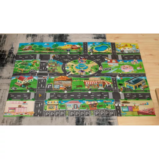 Lantoska XL 130x100 cm városi játszószőnyeg útjelző táblákkal 