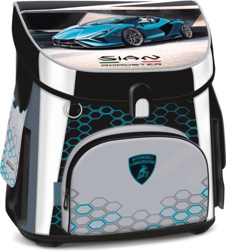Lamborghini mágneszáras autós iskolatáska – Ars Una, 41x33x25 cm, fekete-szürke-kék