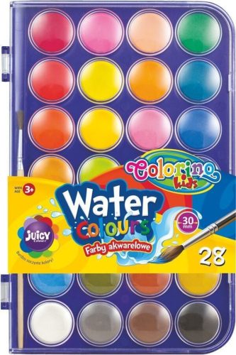 Colorino vízfesték 28 színű, 30 mm-es gombokkal, ecsettel