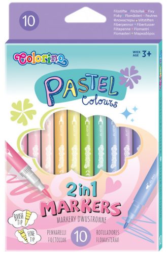Colorino kétvégű filctoll készlet – 10/20 db, pasztell, ecsetvégű