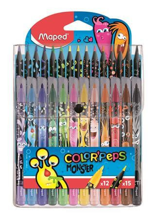 Maped Color’Peps Monster filctoll és színesceruza készlet – 12+15 db, gyermekbarát