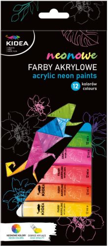 Kidea akrilfesték készlet, 12 szín, neon árnyalatok, 12 ml
