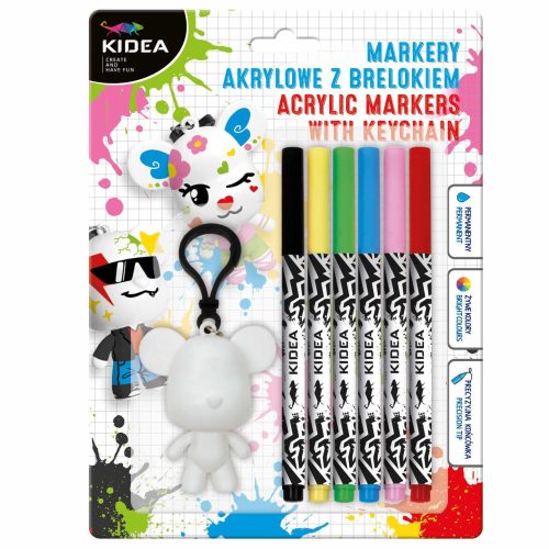 Kidea akril filctoll készlet – 6 db, kulcstartós figurával, dekoráláshoz