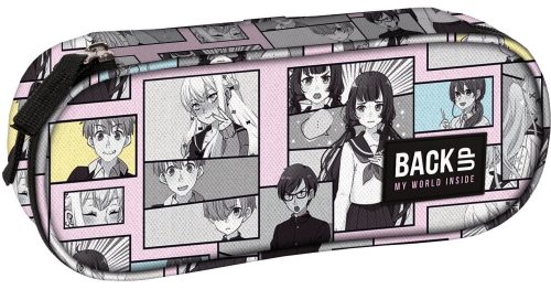 Manga mintás ovális tolltartó, beledobálós, BackUp – fekete-fehér
