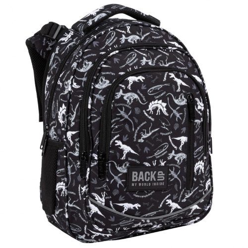 Dinoszauruszos iskolai hátizsák fiúknak – BackUp, 4 rekeszes, ergonomikus, 39x27x20 cm