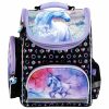 Unikornis mintás ergonomikus iskolatáska lányoknak – lila-fekete, 37x27x16 cm