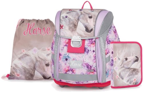 Lovas ergonomikus iskolatáska szett – Premium Light Horse Romantic, tolltartóval és tornazsákkal
