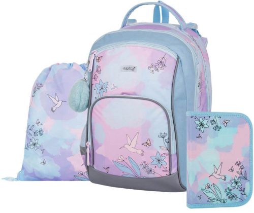 Kolibri ergonomikus iskolatáska szett – OXY GO lila, tolltartóval és tornazsákkal