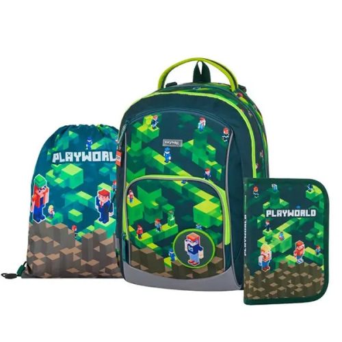 Minecraft ergonomikus iskolatáska szett – OXY GO Playworld, tolltartóval és tornazsákkal