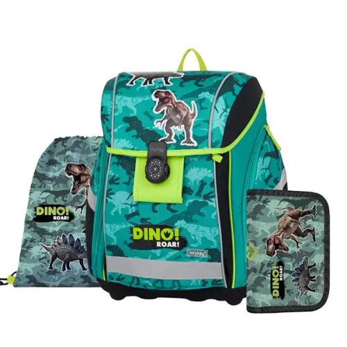 Dinoszaurusz ergonomikus iskolatáska szett – Premium Light Dino Roar, mágneszáras, tolltartóval és tornazsákkal