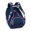 OXY Sport iskolatáska tolltartóval – ergonomikus sötétkék virágmintás hátizsák 3 rekesszel (46x32x16 cm, 24L)