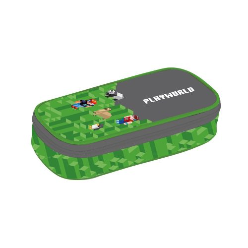Minecraft mintás tolltartó, beledobálós – playworld, zöld-szürke