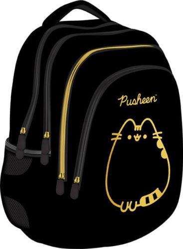 Pusheen cicás iskolatáska hátizsák gyerekeknek – fekete-arany, 42x31x22 cm