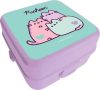 Pusheen cicás kétszintes uzsonnás doboz – lila-zöld, 14x14x8 cm