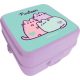 Pusheen cicás kétszintes uzsonnás doboz – lila-zöld, 14x14x8 cm