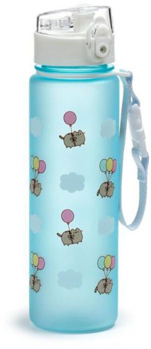 Pusheen kulacs 600 ml – cicás, lufis minta, BPA mentes, kék