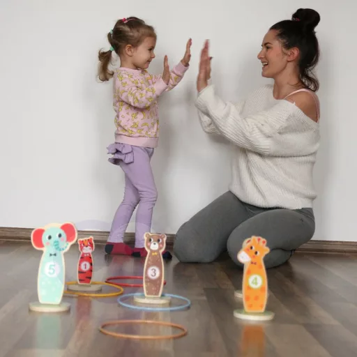 JátékTooky Toy állatos, fa karika dobáló játék