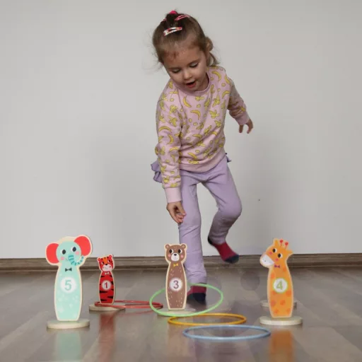 JátékTooky Toy állatos, fa karika dobáló játék